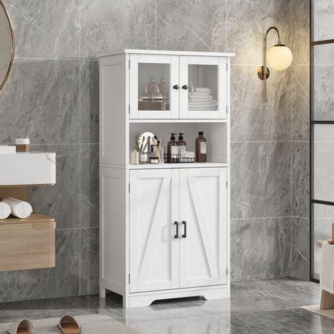 Colonne de Salle de Bain 5 Niveaux 4 Portes, Meuble Rangement de Salle de Bain,60x30x128 CM-BLANC (1/5)