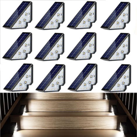 Lot de 12 lampes solaires pour escaliers, décoration extérieure à LED blanches, étanches IP65, pour terrasse, balustrade, marches et clôtures (1/5)