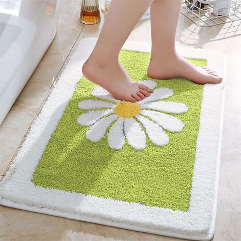 Tapis De Bain - Microfibre Polyester - Dos En Caoutchouc Antidérapant - Hauteur De Poil Élevée - Vert - 40 X 60 Cm - 1 Pièce (1/5)