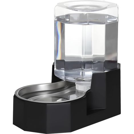 Water Dispenser for Large Dogs - Automatic Gravity Powered Water Dispenser - Easy Clean - Stainless Steel Bowl for Kittens and Puppies - Living Room or Garage (Black, 5L) (1/5)