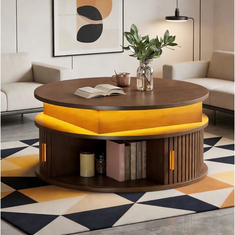 Credenza 75/75/52 cm color noce con LED, altezza regolabile e vano contenitore (1/5)