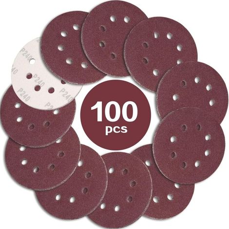 100PCS Disque de Ponçage 125mm Grain 240, Disques a Poncer Papier Abrasifs 8 Trous Idéal pour Poncer/Polir pour Ponceuse Excentrique (1/5)