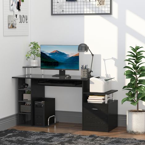HOMCOM Bureau pour ordinateur table de travail bureau informatique multi-rangements 152 x 60 x 88 cm noir (1/5)