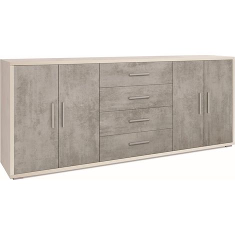 Mobile 4 Ante 4 Cassetti 203L x 41P x h84 – Finitura Bianco Opaco e Cemento – Sarmog (1/2)