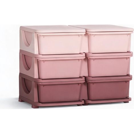 Tour de rangement enfant rose en PP avec 6 tiroirs (1/5)