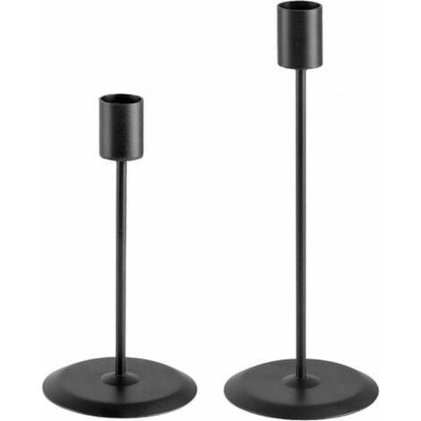 Juego de 2 candelabros - Soporte para velas - Portavelas - Candelabros grandes y pequeños - Accesorios decorativos - Metal - Negro (1/5)