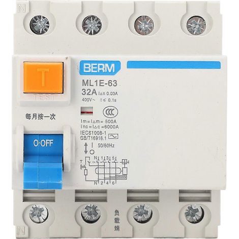 Disjoncteur différentiel miniature BERM 3P+N, protection contre les surintensités, 400 V, 32 A