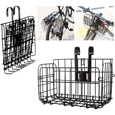 Panier à Vélo Montagne Panier Bicyclette Pliable en Maille Métallique, Panier de vélo Avant Pliable, Panier de Caisse Amovible pour la Plupart des vélos Pliants VTT (1/5)