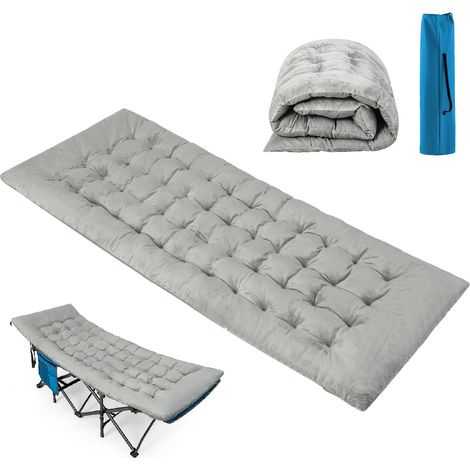 COSTWAY Matelas de Camping Inclinable en Velours Cristal, Matelas de Couchage avec 4 Sangles de Fixation Poche de Fixation de Lit pour Voyages Randonnée, Épaissi de 190x70x7 cm Gris