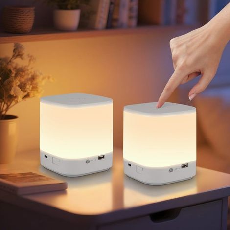 Lot de 2 lampes de chevet LED tactiles à intensité rechargeables par USB sans fil 1800 mAh 3 températures de couleur