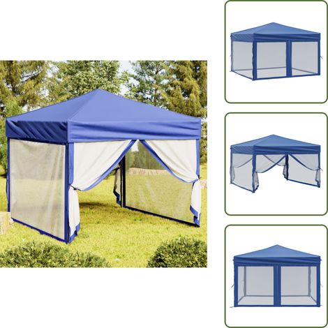 Tente de réception pliable avec parois Bleu 3x3 m - Tente De Réception - Abri Jardin - Gazebo - Parasol - Chapiteau Pliables (1/5)