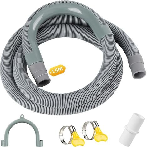 Rallonge Tuyau Machine a Laver 1.5M, Tuyau Evacuation Lave Vaisselle, Kit Tuyau Vidange U Support Colliers Serrage Lave-Linge, Lave-Vaisselle (Gris) (1/5)