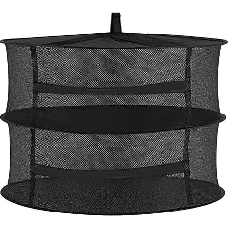 Red para secar verduras y hierbas, plegable, con cremallera, para alimentos, hierbas, frutas y plantas de té, 2 capas, color negro.