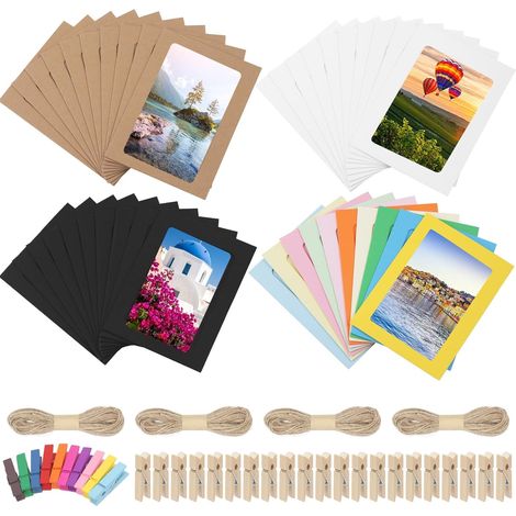 Lot de 64 cadres colorés en papier 12,7 cm, photo suspendue, kaki/blanc/noir, 10 pièces, 20 clips, 4 cordes. (1/5)