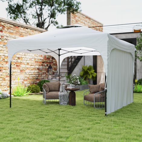 Gazebo jardin 3x3 Blanc m hauteur réglable 1 mur latéral imperméable 4 sacs sable sac transport