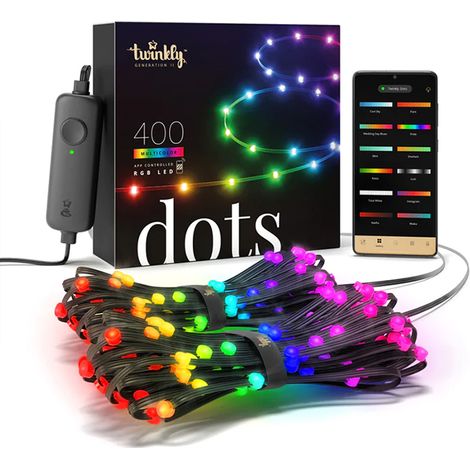 Twinkly Dots – Guirlande Lumineux Flexible Contrôlé par une Application avec 400 LEDs RGB 20 Mètres. Fil Noir. Intérieure et Extérieure