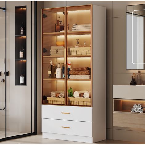 Möbel Aufbewahrungsmöbel Schrank hoher Badschrank Weiß OKMYHOME (1/5)