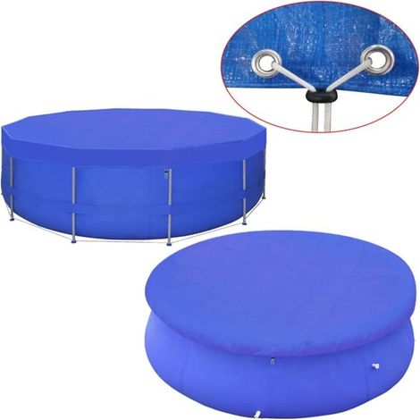Bâche de piscine ronde Ø 460 cm en PE bleu foncé, pour piscines hors sol jusqu'à Ø 420 cm, avec trous de drainage et corde de fixation, protection contre les intempéries et la saleté (1/5)