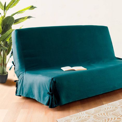 Atmosphera – Housse de canapé clic-clac 140 x 200 cm en coton bleu canard – Finition nouettes pour maintien optimal – Lavable en machine à 40 °C