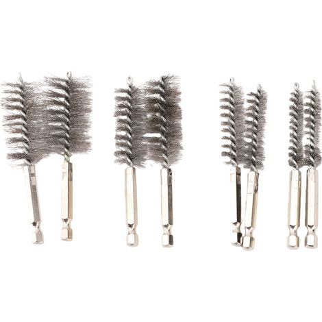 Ensemble de 8 brosses métalliques pour tuyaux en acier inoxydable 304, pour le nettoyage et l'élimination de la rouille, avec tige hexagonale de 6,35 mm (1/4 pouce). (1/5)