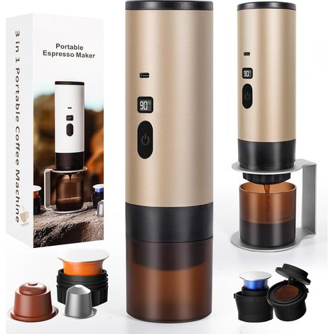 Machine à café portable, machine à expresso électrique avec Support mini machine à capsules, compatible avec les capsules le café moulu, chauffe instantanée, pour camping voyages (1/5)