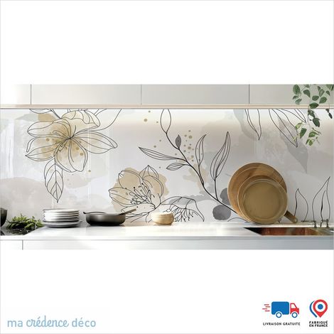 Crédence : Fleurs élégantes en aquarelle - Couleur Beige ivoire - Alu composite - 120 - 60