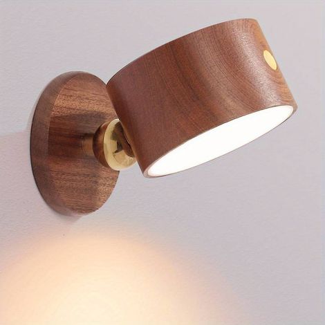 Applique murale en bois, lampe de lecture LED, applique murale dimmable pour chambre à coucher, lampe tactile rotative à 360° pour salon