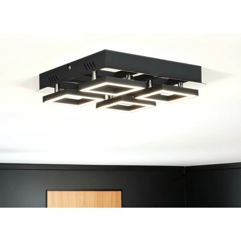 Deckenlampe LED 25 cm breit Schwarz Chrom eckig neutralweißes Licht 4200 K 1200 lm