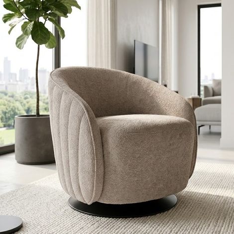 Fauteuil pivotant design en tissu doux beige Silvia (1/5)