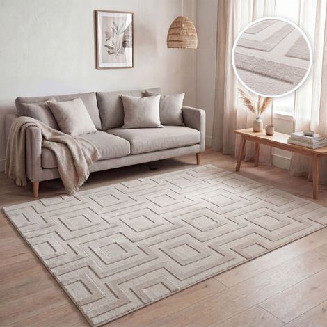 Paco Home Teppich Wohnzimmer, moderne geometrisch abstrakte Muster, 3D-Effekt Beige 80x150 cm (1/5)