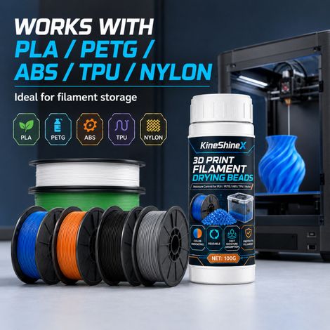 Consommables pour imprimante 3D KineShineX : billes déshydratantes réutilisables, granules absorbant l’humidité et changeant de couleur pour l’impression. (1/4)