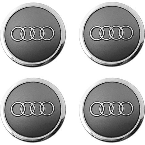 Enjoliveurs centraux pour AUDI 60 mm, lot de 4, gris avec bordure chromée