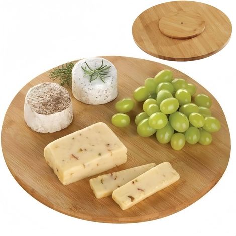 Plateau tournant en bois - Plateau rotatif à 360° - Plateau rotatif rond en bambou - Plateau tournant en bois naturel - Plateau de présentation pour servir - Planche à épices - Dimensions : 35 cm x 35 (1/5)