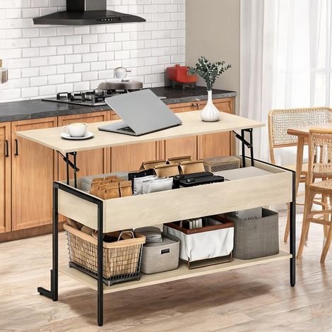 Table basse relevable industriel bois MDF avec rangement (1/5)