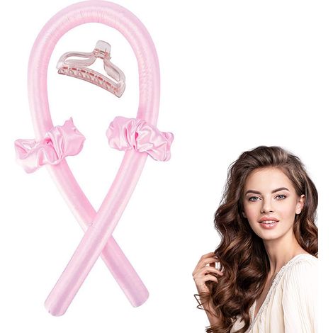 Fer à friser rose (fer à friser + 2 élastiques + 1 épingle à cheveux)
