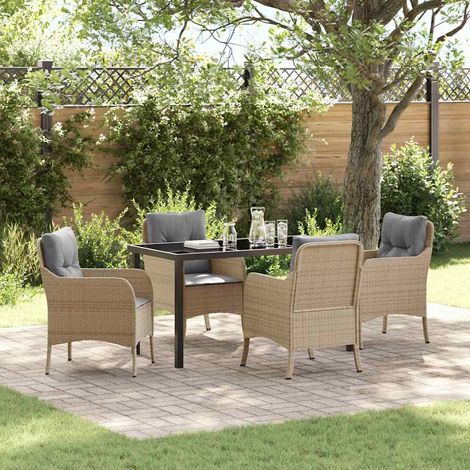 vidaXL Garten Essgruppe mit Kissen 5 pcs Beige Poly-Rattan (1/5)