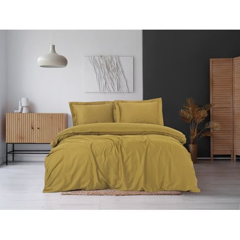 Set di biancheria da letto - 1 copripiumino 220 x 240 cm + 2 federe 60 x 60 cm - Satinato 100% cotone - Senape (1/2)
