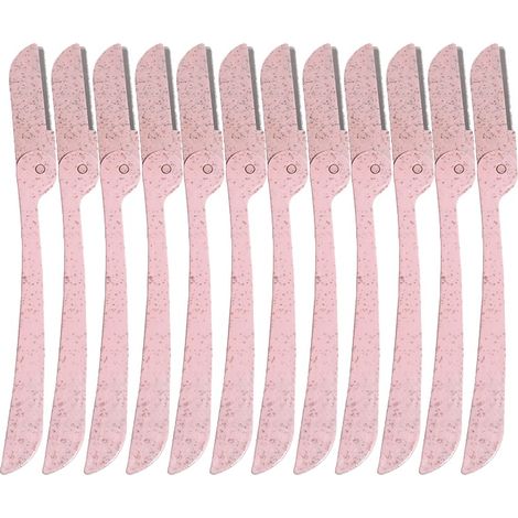 12 rasoirs à sourcils roses en paille de blé - Épilateur facial pliable et portable (1/5)