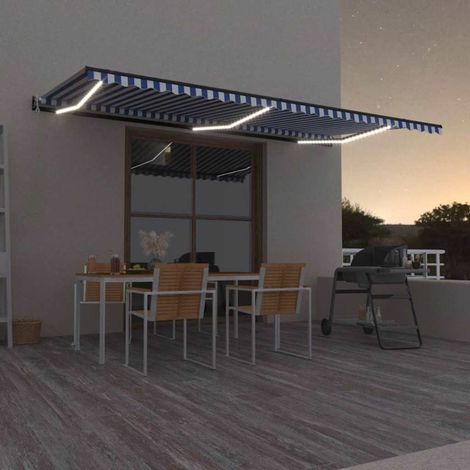 vidaXL Toldo automático LED sensor de viento azul y blanco 600x300 cm (1/5)
