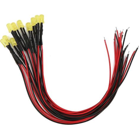 100 Stück 12V klare 5mm vorverdrahtete Leuchtdioden mit 20cm Kabel, LED-Lichtperlen, gelb bis gelb