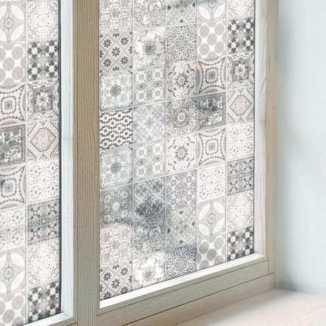 Fensterfolie 100x100 cm Dekorativ Selbstklebend Blickdicht PVC Folie für Badezimmer Milchglas Sichtschutzfolie Fenster Dekorfolie Geflieste Muster