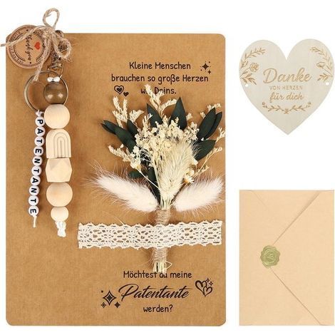 longziming - Coffret cadeau « Demande à ma marraine » - Veux-tu être ma tante - avec carte de vœux et porte-clés en macramé - Cadeau de grossesse ou d'annonce de naissance (1/5)