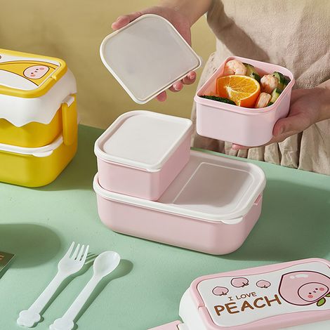 Lunchbox mit einzelnen Fächern, tragbar, mikrowellengeeignet, Lunchbox mit niedlichem Cartoon-Muster für Schüler und Kinder, rosa. (1/5)