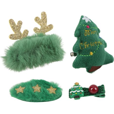 Pince à cheveux de Noël, mignonne et verte, ornée d'une broche et d'un élastique, idéale comme cadeau de Noël. (1/5)