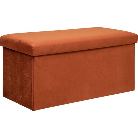 Atmosphera – Banquette coffre pliable en velours ambre 76cm – Revêtement polyester – Base MDF – Assise amovible – 2 places – Pliable et empilable (1/5)
