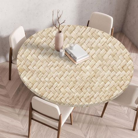 Mantel redondo con borde elástico,Mantel lavable con estampado 3D para uso interior y exterior,Ideal para la cocina,120 cm en color azul (1/5)