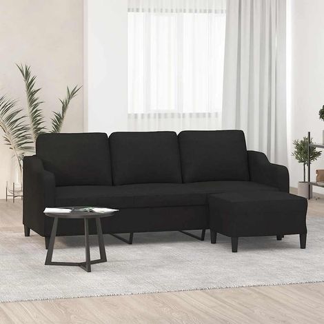 Canapé 3 places avec repose-pieds en tissu noir, largeur d’assise 180 cm - PANGIVO (1/5)