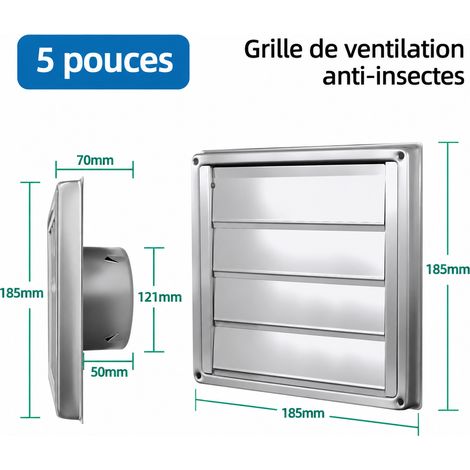Grille d'aération ronde inox 5 pouces 125 sans grille anti-insectes, avec accessoires 19 × 19 × 8 cm – Livraison gratuite (1/5)