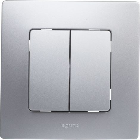 Interruptor Legrand 396480 de Color Aluminio. Interruptor conmutador doble 10A de la gama Niloé monoblock, mecanismo completo. (1/4)