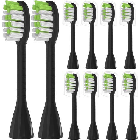 Ersatzköpfe für Philips One Series Sonicare Zahnbürsten HY1200/06 und BD1003/AZ, 10er-Pack, weiche Borsten, schwarz
